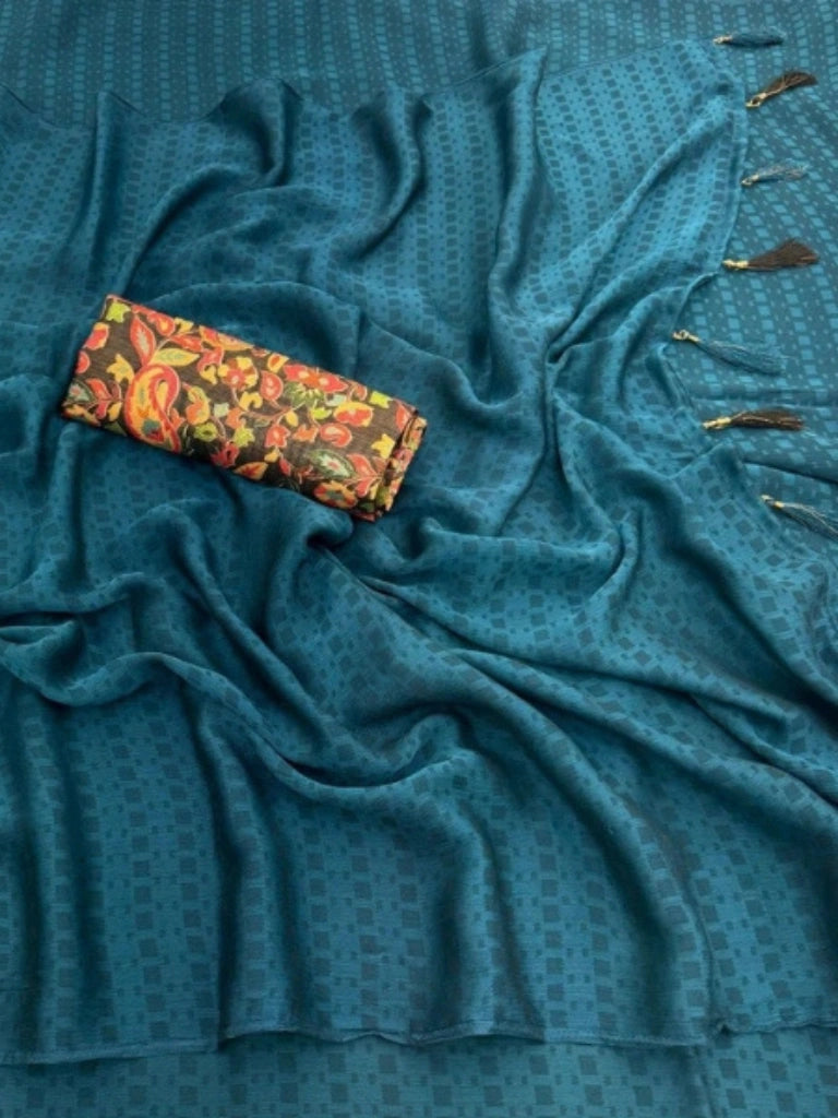 Plain saree with fancy blouse piece