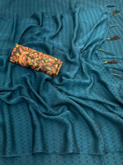 Plain saree with fancy blouse piece