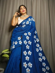 Brush Painted Khaadi Saree with Periwinkle Design