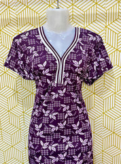 Daily wear printed satin gowns in Purple and White Butterflies