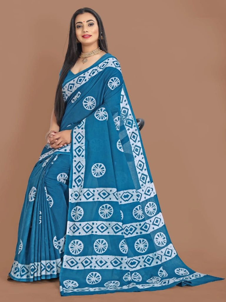 Pure Jaipuri cotton Block Printed sarees in Blue