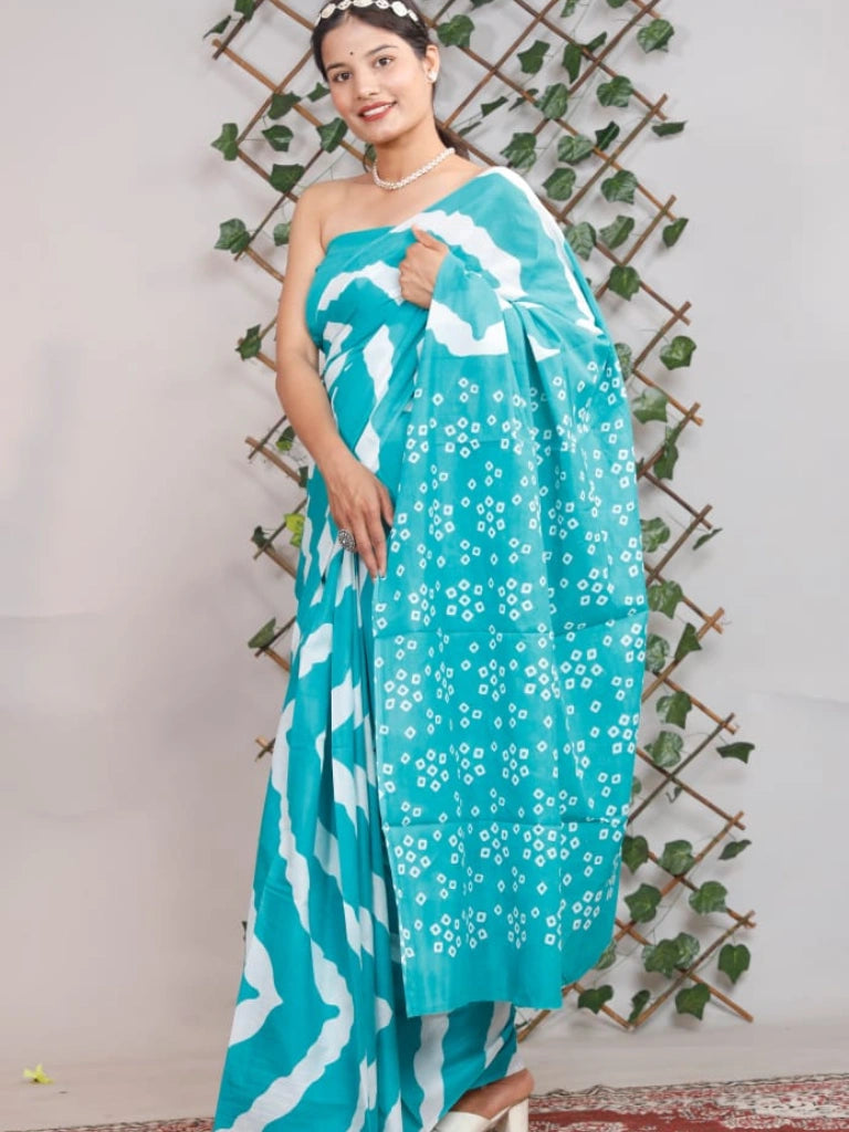 Pure Jaipuri Cotton sarees in Light Blue with Waves