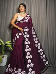 Brush Painted Khaadi Saree with Periwinkle Design