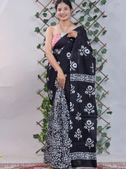 Pure Jaipuri Cotton Sarees Black Special in Black and White Sunflower