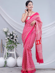 Pure Jaipuri cotton Block Printed sarees in Pink