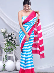 Pure Jaipuri Cotton sarees in Pink and Blue Strips