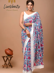 Pure Jaipuri cotton saree Block Print in Floral Multi Colored
