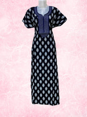 Round neck embroidery work cotton maxi with pocket