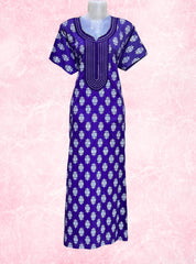 Round neck embroidery work cotton maxi with pocket