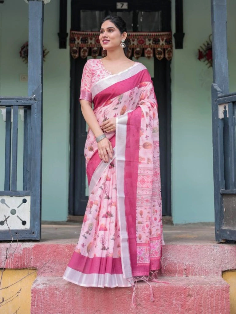 Linen Sarees in Pink