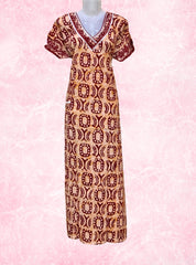 V neck batik printed cotton maxi with pocket