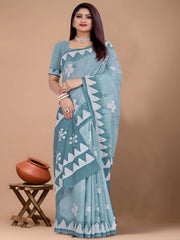 Pure Jaipuri cotton Block Printed sarees in Gray