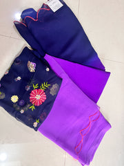 Shaded Plain Saree with work Blouse