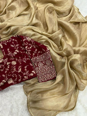 Plain Crush Saree with Readymade Blouse
