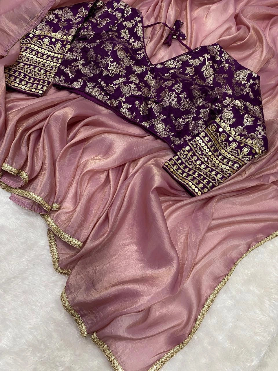 Plain Crush Saree with Readymade Blouse