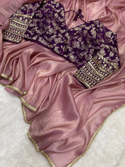 Plain Crush Saree with Readymade Blouse